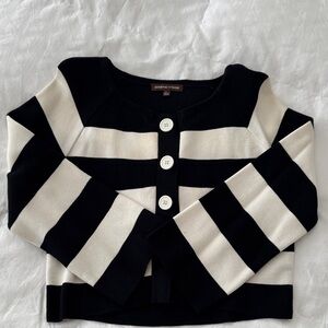 Adrienne Vittadini Black and Cream Striped Cardigan
